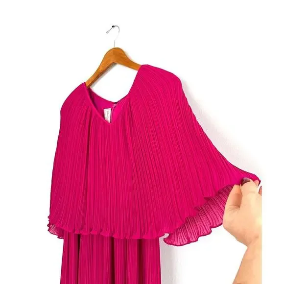 Vintage Chisholm Halle Fuchsia Pink Pleated Cape Top Holiday Dress Halle Bros. - Picture 3 of 10